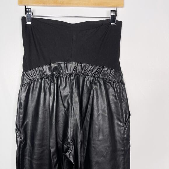 H&M Mama Small S Black Faux Leather Over The Belly Pants Ankle Length Maternity - Picture 7 of 12